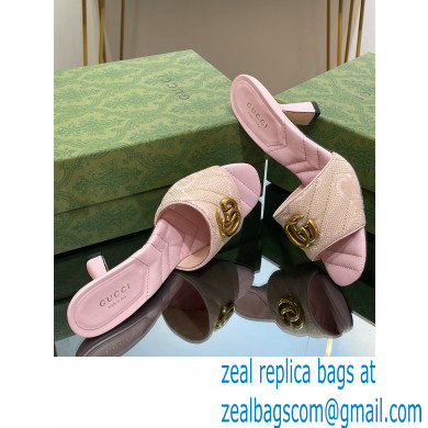 Gucci Heel 7.5cm GG embroidered Slide Sandals Canvas Light Pink With Double G 2023 - Click Image to Close