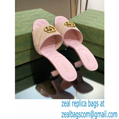 Gucci Heel 7.5cm GG embroidered Slide Sandals Canvas Light Pink With Double G 2023 - Click Image to Close