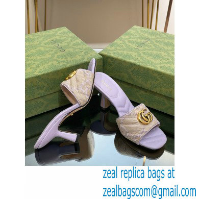 Gucci Heel 7.5cm GG embroidered Slide Sandals Canvas Lilac With Double G 2023