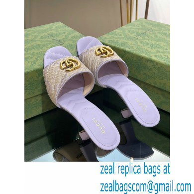 Gucci Heel 7.5cm GG embroidered Slide Sandals Canvas Lilac With Double G 2023 - Click Image to Close