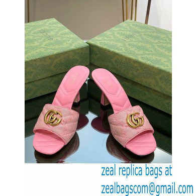 Gucci Heel 7.5cm GG embroidered Slide Sandals Canvas Pink With Double G 2023