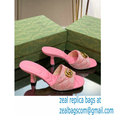 Gucci Heel 7.5cm GG embroidered Slide Sandals Canvas Pink With Double G 2023
