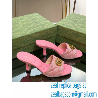 Gucci Heel 7.5cm GG embroidered Slide Sandals Canvas Pink With Double G 2023 - Click Image to Close