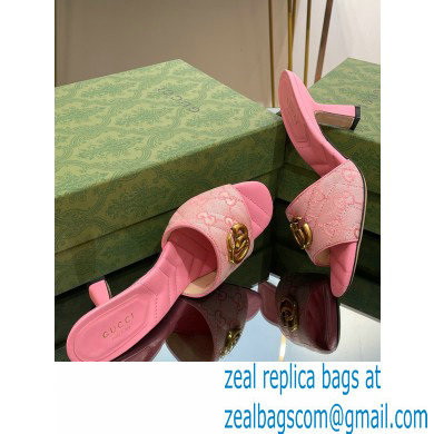 Gucci Heel 7.5cm GG embroidered Slide Sandals Canvas Pink With Double G 2023 - Click Image to Close