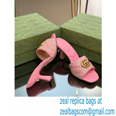 Gucci Heel 7.5cm GG embroidered Slide Sandals Canvas Pink With Double G 2023 - Click Image to Close