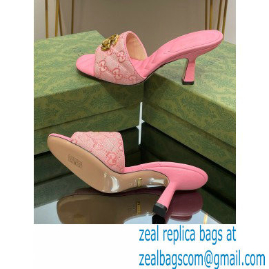 Gucci Heel 7.5cm GG embroidered Slide Sandals Canvas Pink With Double G 2023 - Click Image to Close