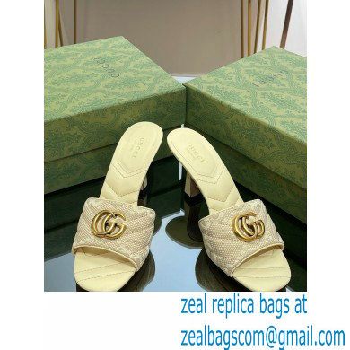 Gucci Heel 7.5cm GG embroidered Slide Sandals Canvas Yellow With Double G 2023 - Click Image to Close