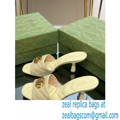 Gucci Heel 7.5cm GG embroidered Slide Sandals Canvas Yellow With Double G 2023