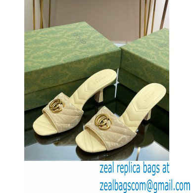 Gucci Heel 7.5cm GG embroidered Slide Sandals Canvas Yellow With Double G 2023 - Click Image to Close