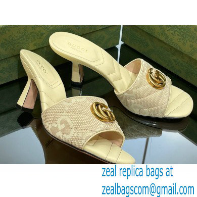 Gucci Heel 7.5cm GG embroidered Slide Sandals Canvas Yellow With Double G 2023