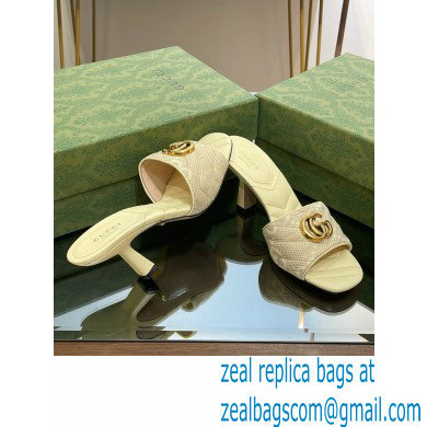 Gucci Heel 7.5cm GG embroidered Slide Sandals Canvas Yellow With Double G 2023 - Click Image to Close