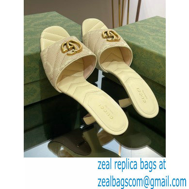 Gucci Heel 7.5cm GG embroidered Slide Sandals Canvas Yellow With Double G 2023