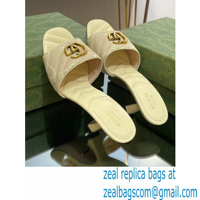 Gucci Heel 7.5cm GG embroidered Slide Sandals Canvas Yellow With Double G 2023 - Click Image to Close