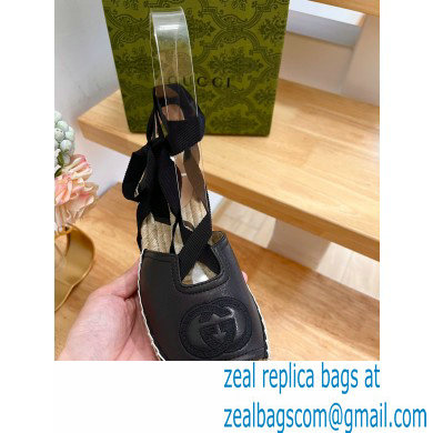 Gucci Heel 9.5cm Leather espadrilles sandals with ribbon tie 725834 Black 2023