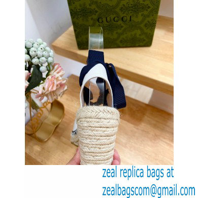 Gucci Heel 9.5cm Leather espadrilles sandals with ribbon tie 725834 White/Dark Blue 2023 - Click Image to Close