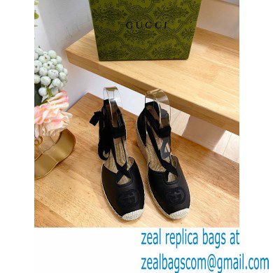 Gucci Heel 9.5cm Leather espadrilles with ribbon tie 725836 Black 2023