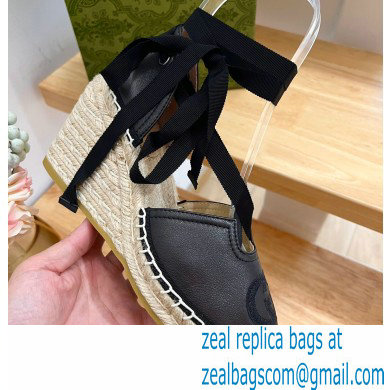 Gucci Heel 9.5cm Leather espadrilles with ribbon tie 725836 Black 2023 - Click Image to Close