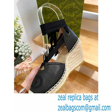 Gucci Heel 9.5cm Leather espadrilles with ribbon tie 725836 Black 2023