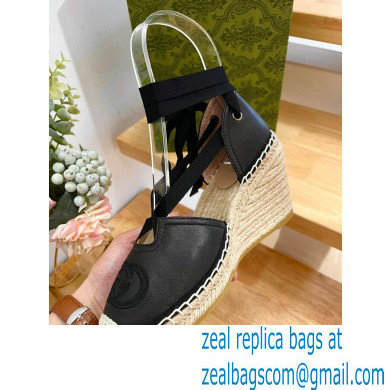 Gucci Heel 9.5cm Leather espadrilles with ribbon tie 725836 Black 2023 - Click Image to Close