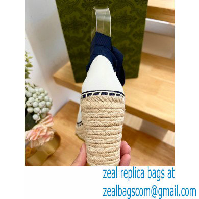 Gucci Heel 9.5cm Leather espadrilles with ribbon tie 725836 White/Dark Blue 2023