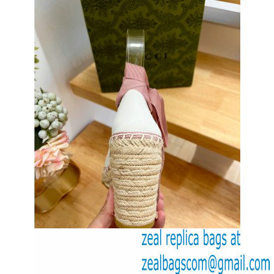 Gucci Heel 9.5cm Leather espadrilles with ribbon tie 725836 White/Pink 2023 - Click Image to Close