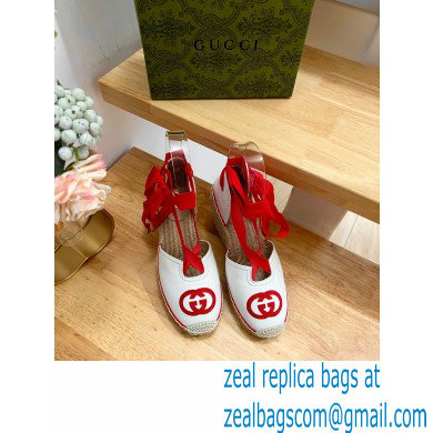 Gucci Heel 9.5cm Leather espadrilles with ribbon tie 725836 White/Red 2023