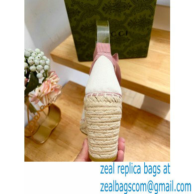 Gucci Heel 9.5cm cotton canvas espadrilles with ribbon tie 725836 White/Pink 2023 - Click Image to Close