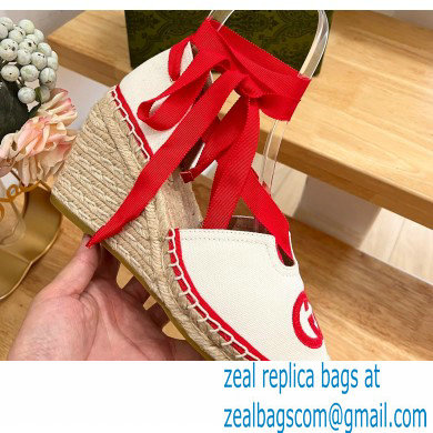 Gucci Heel 9.5cm cotton canvas espadrilles with ribbon tie 725836 White/Red 2023 - Click Image to Close