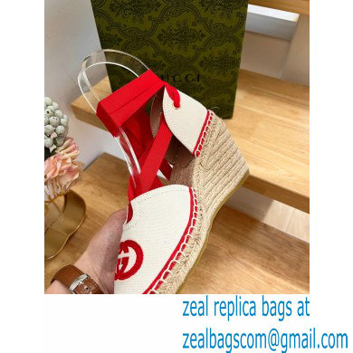 Gucci Heel 9.5cm cotton canvas espadrilles with ribbon tie 725836 White/Red 2023 - Click Image to Close