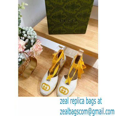 Gucci Heel 9.5cm cotton canvas espadrilles with ribbon tie 725836 White/Yellow 2023 - Click Image to Close