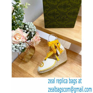 Gucci Heel 9.5cm cotton canvas espadrilles with ribbon tie 725836 White/Yellow 2023