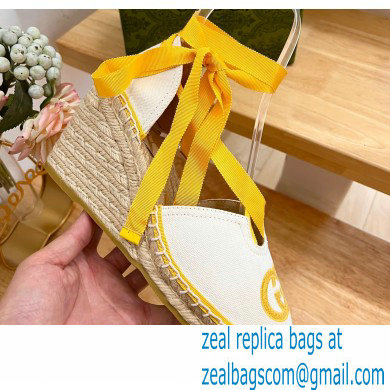 Gucci Heel 9.5cm cotton canvas espadrilles with ribbon tie 725836 White/Yellow 2023 - Click Image to Close