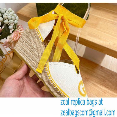 Gucci Heel 9.5cm cotton canvas espadrilles with ribbon tie 725836 White/Yellow 2023