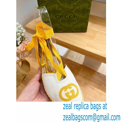 Gucci Heel 9.5cm cotton canvas espadrilles with ribbon tie 725836 White/Yellow 2023