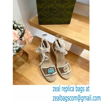 Gucci Heel 9cm espadrilles sandals with ribbon tie embroidery Beige 2023 - Click Image to Close