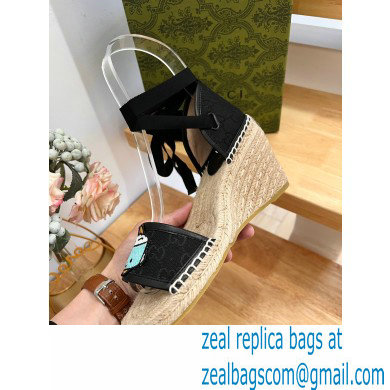 Gucci Heel 9cm espadrilles sandals with ribbon tie embroidery Black 2023 - Click Image to Close