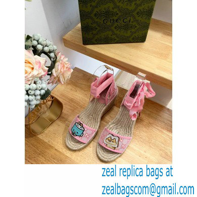 Gucci Heel 9cm espadrilles sandals with ribbon tie embroidery Pink 2023 - Click Image to Close