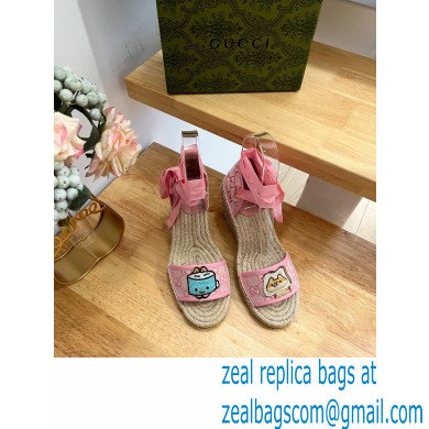 Gucci Heel 9cm espadrilles sandals with ribbon tie embroidery Pink 2023 - Click Image to Close