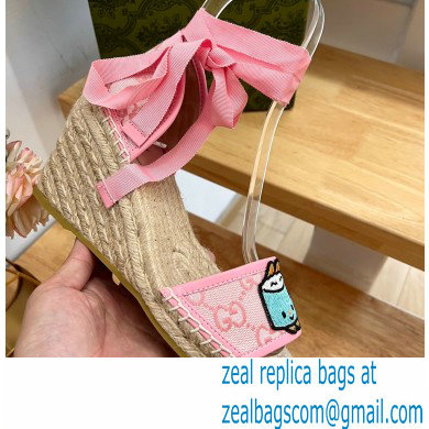 Gucci Heel 9cm espadrilles sandals with ribbon tie embroidery Pink 2023