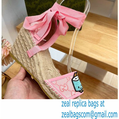 Gucci Heel 9cm espadrilles sandals with ribbon tie embroidery Pink 2023 - Click Image to Close