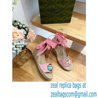Gucci Heel 9cm espadrilles sandals with ribbon tie embroidery Pink 2023 - Click Image to Close