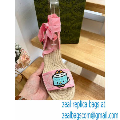 Gucci Heel 9cm espadrilles sandals with ribbon tie embroidery Pink 2023 - Click Image to Close