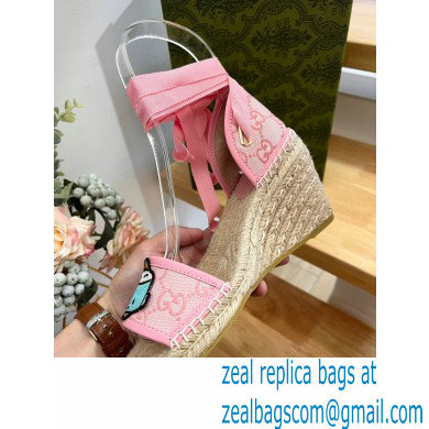 Gucci Heel 9cm espadrilles sandals with ribbon tie embroidery Pink 2023 - Click Image to Close