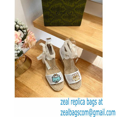 Gucci Heel 9cm espadrilles sandals with ribbon tie embroidery White 2023 - Click Image to Close