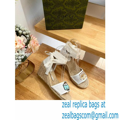 Gucci Heel 9cm espadrilles sandals with ribbon tie embroidery White 2023 - Click Image to Close