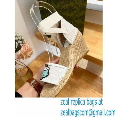 Gucci Heel 9cm espadrilles sandals with ribbon tie embroidery White 2023 - Click Image to Close