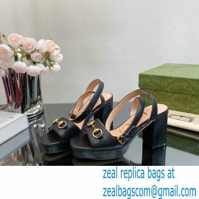 Gucci Heel Platform Sandals with Horsebit Black 2023