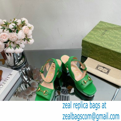 Gucci Heel Platform Sandals with Horsebit Green 2023