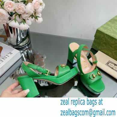 Gucci Heel Platform Sandals with Horsebit Green 2023