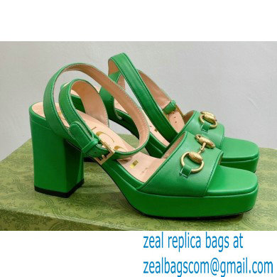 Gucci Heel Platform Sandals with Horsebit Green 2023